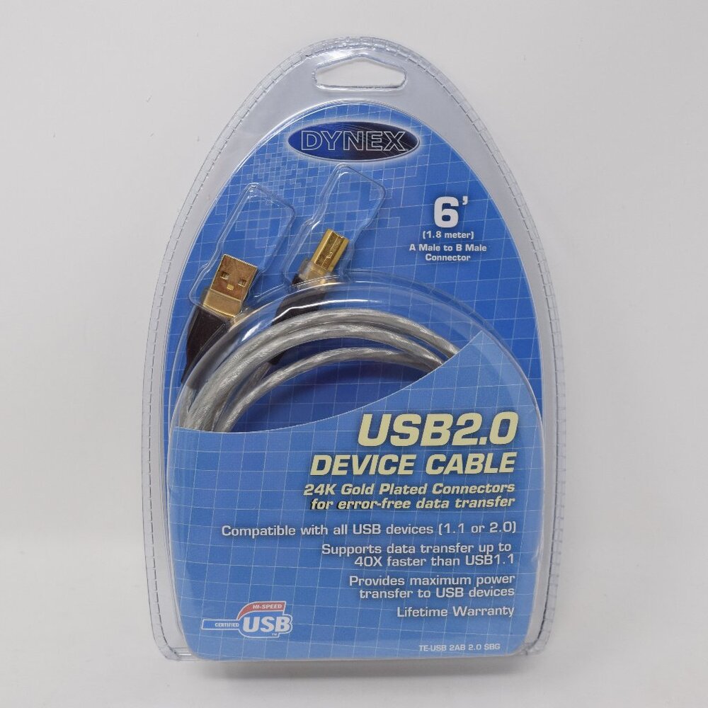 Dynex USB 2.0. Device Cable 6 Feet A Male to B Male Connector New Office School
